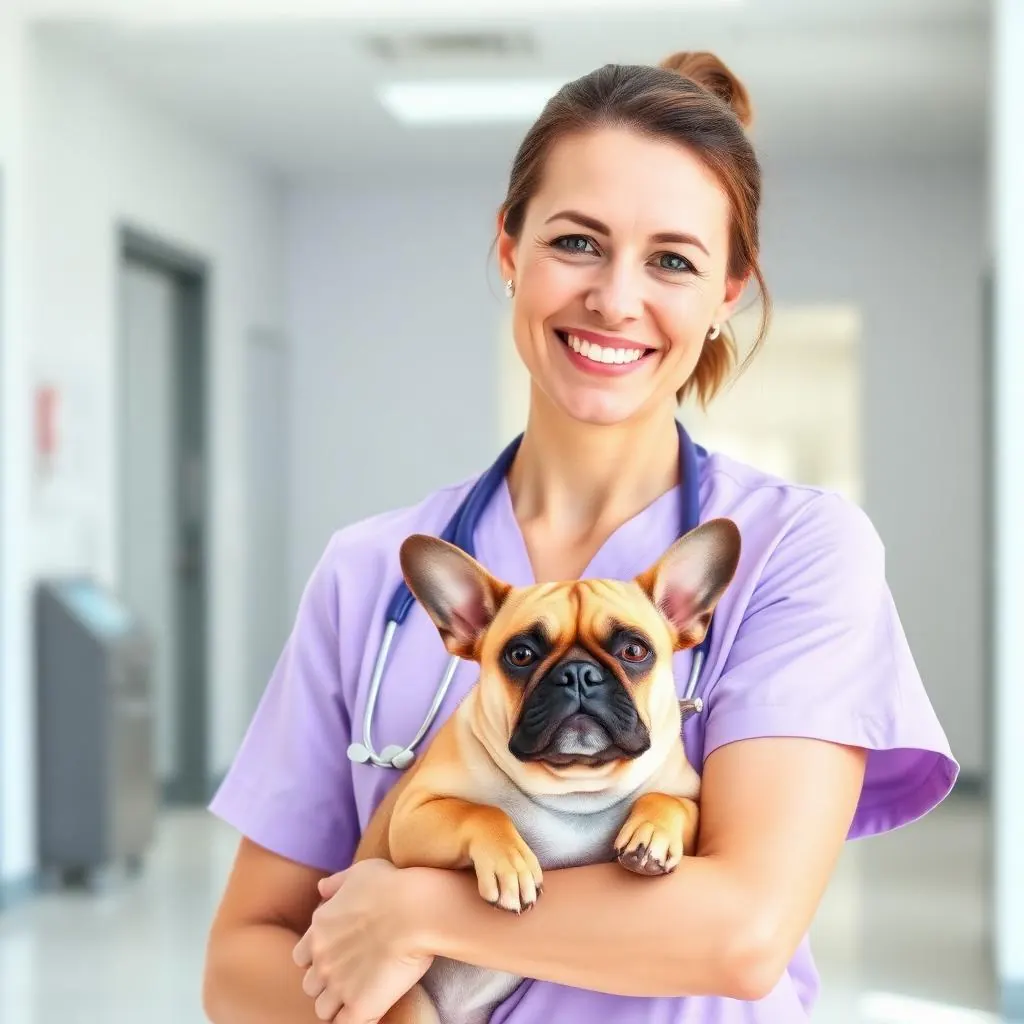 Portrait of Dr. Mara Whitfield holding a fawn French Bulldog
